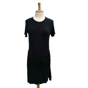 ARITZIA Faux Wrap Tie Front Short Sleeve Dress Stretch Modern Black size Small